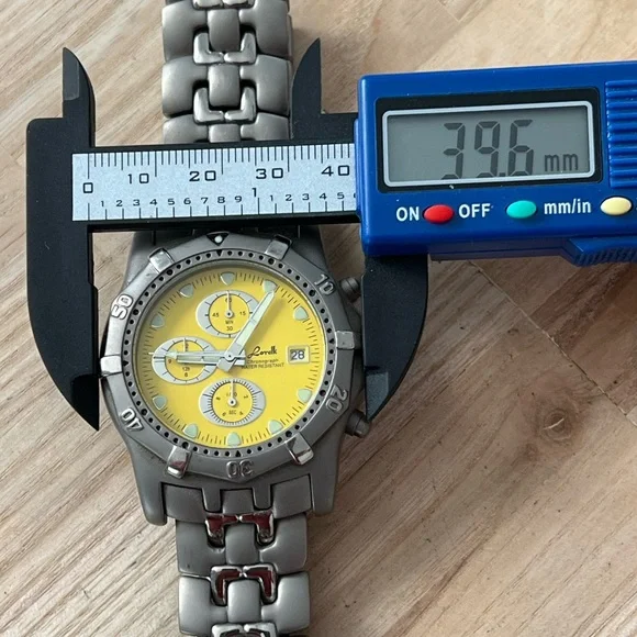 Lorelli Titanium Rare Men’s Chronograph Watch Yellow Dial Titanium Bracelet Date